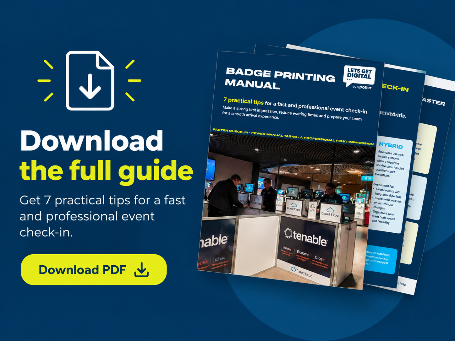Badge printing guide covering badge design per visitor type, the number of stations and arrival planning